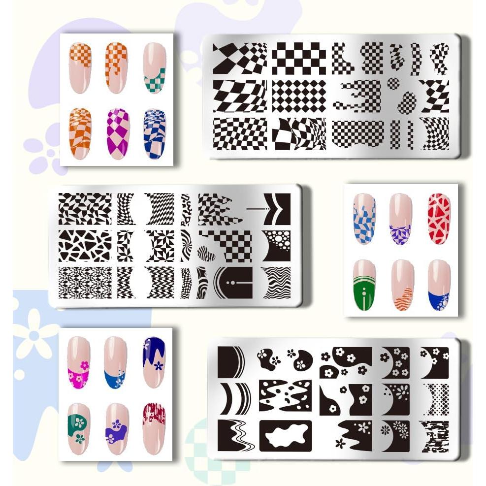 Estampador de Uñas Francés PH PandaHall 3 Piezas Tartan