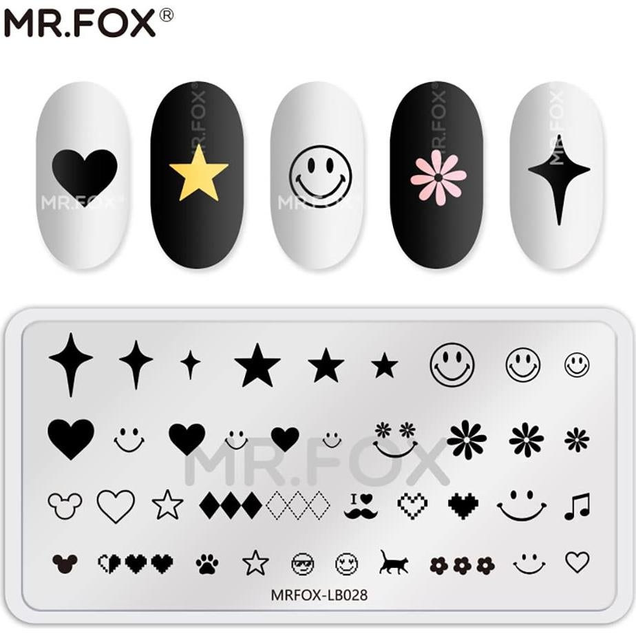 Set de 5 Placas de Estampado de Uñas MR.FOX Punk Corazón