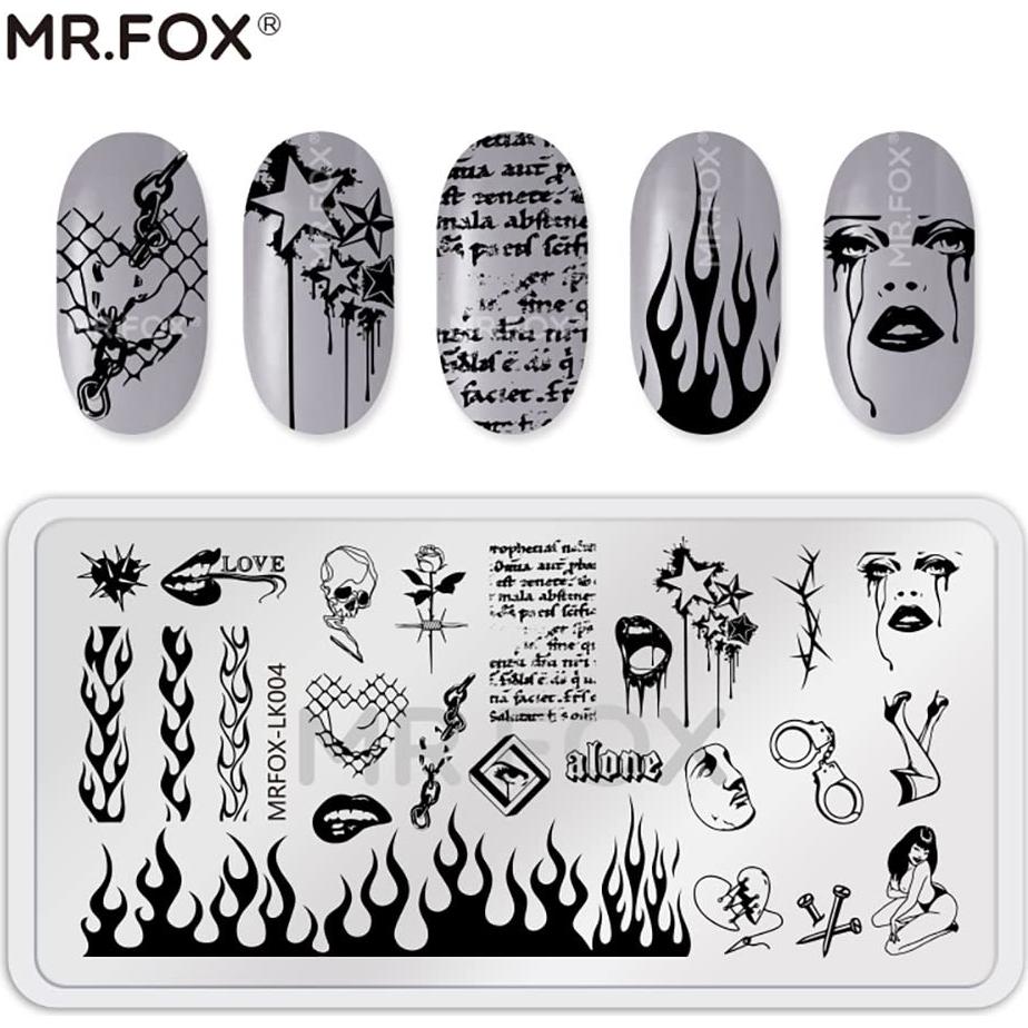 Set de 5 Placas de Estampado de Uñas MR.FOX Punk Corazón