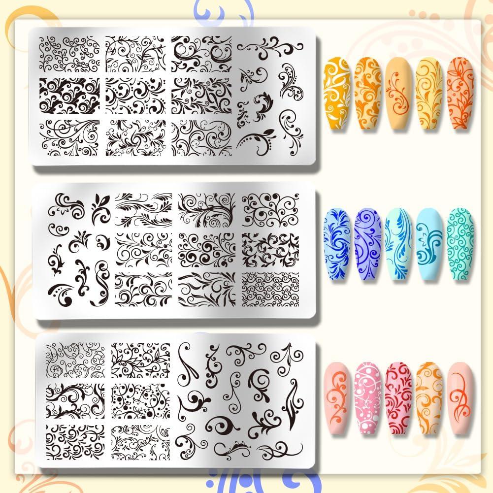 Plantillas de Arte de Uñas PH PandaHall - 3 Piezas Floral 52 Patrones