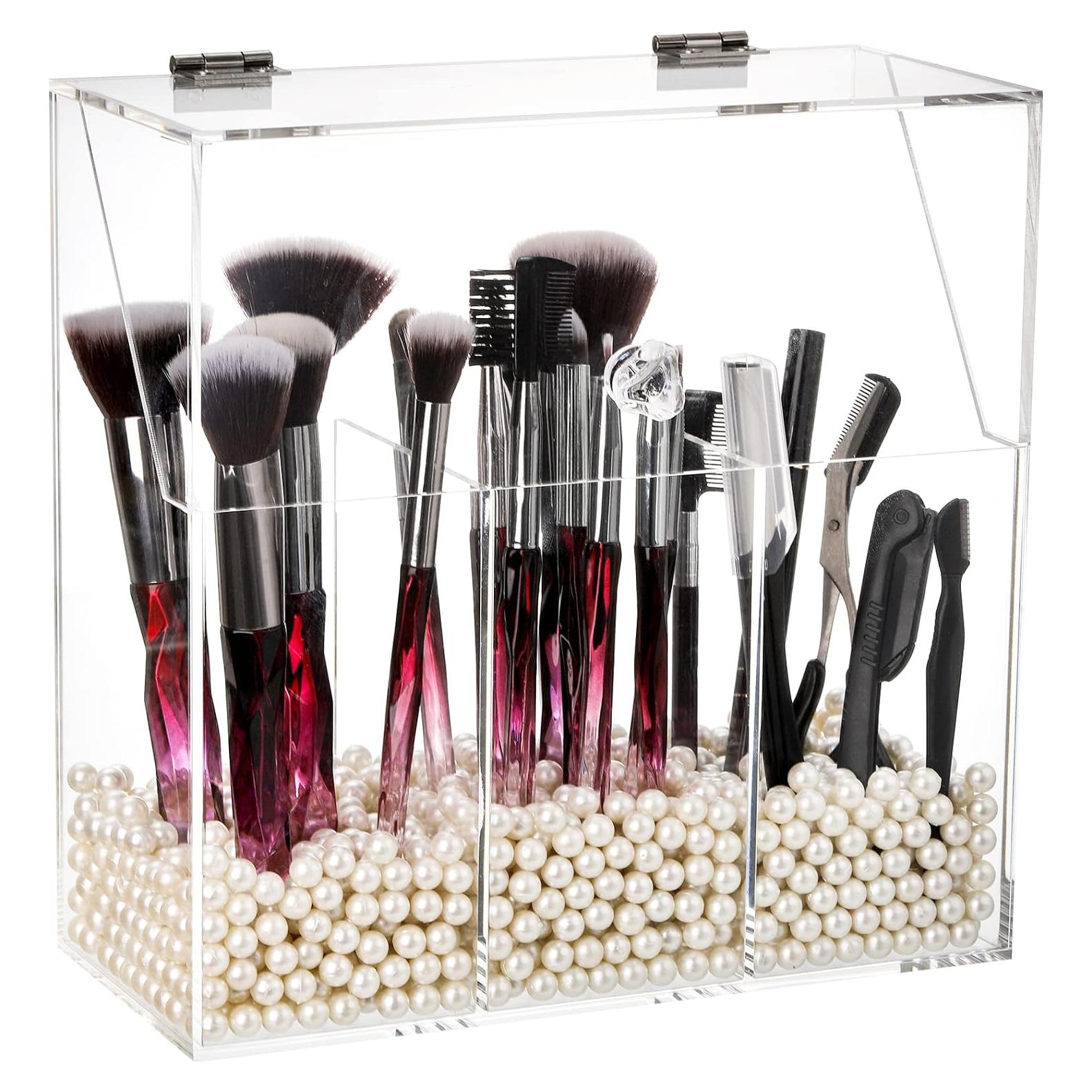 Soporte Organizador de Brochas de Maquillaje Okllen Acrílico 3 Compartimentos