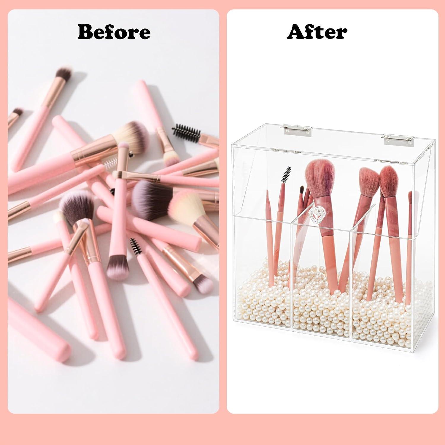 Soporte Organizador de Brochas de Maquillaje Okllen Acrílico 3 Compartimentos