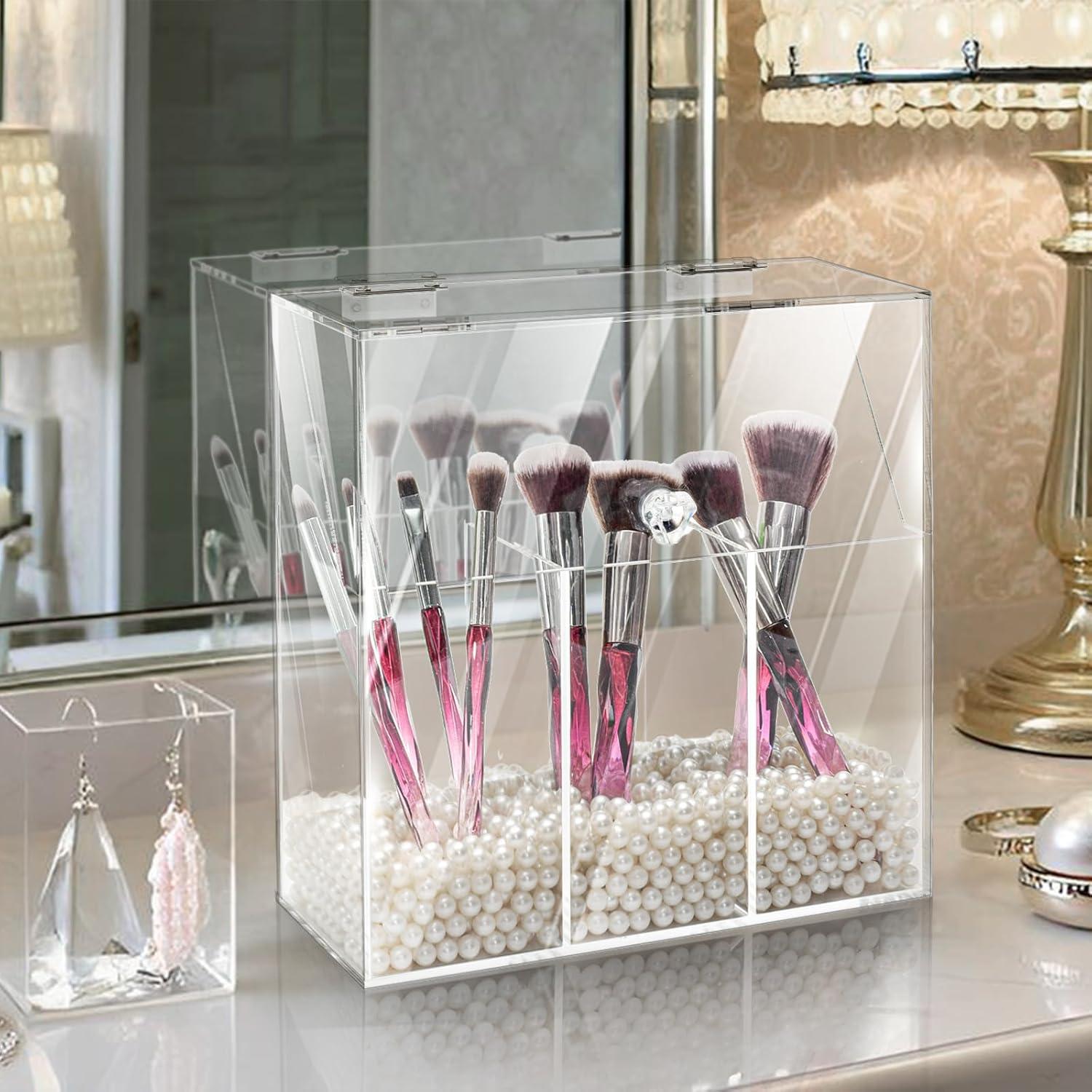 Soporte Organizador de Brochas de Maquillaje Okllen Acrílico 3 Compartimentos