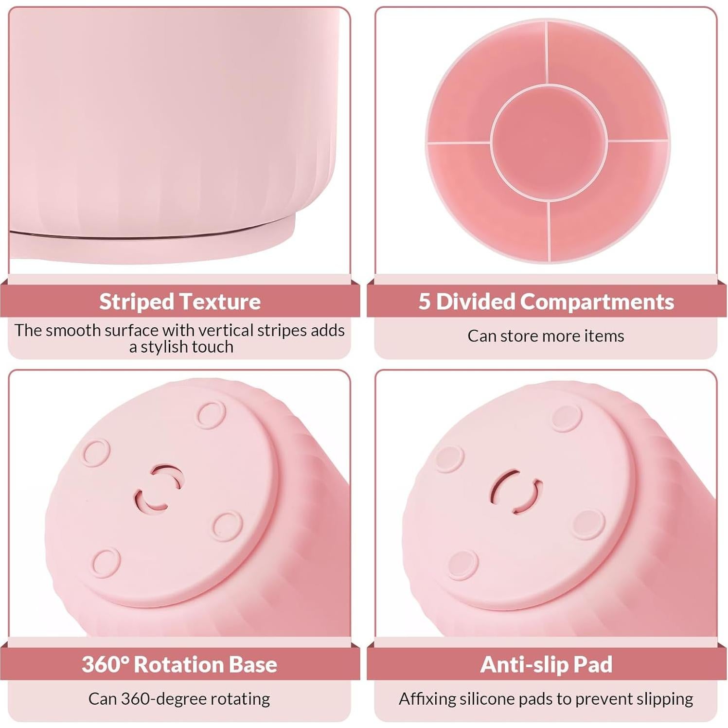 Organizador de Maquillaje SKYDUE Rosa Rotatorio 360° 5 Compartimentos