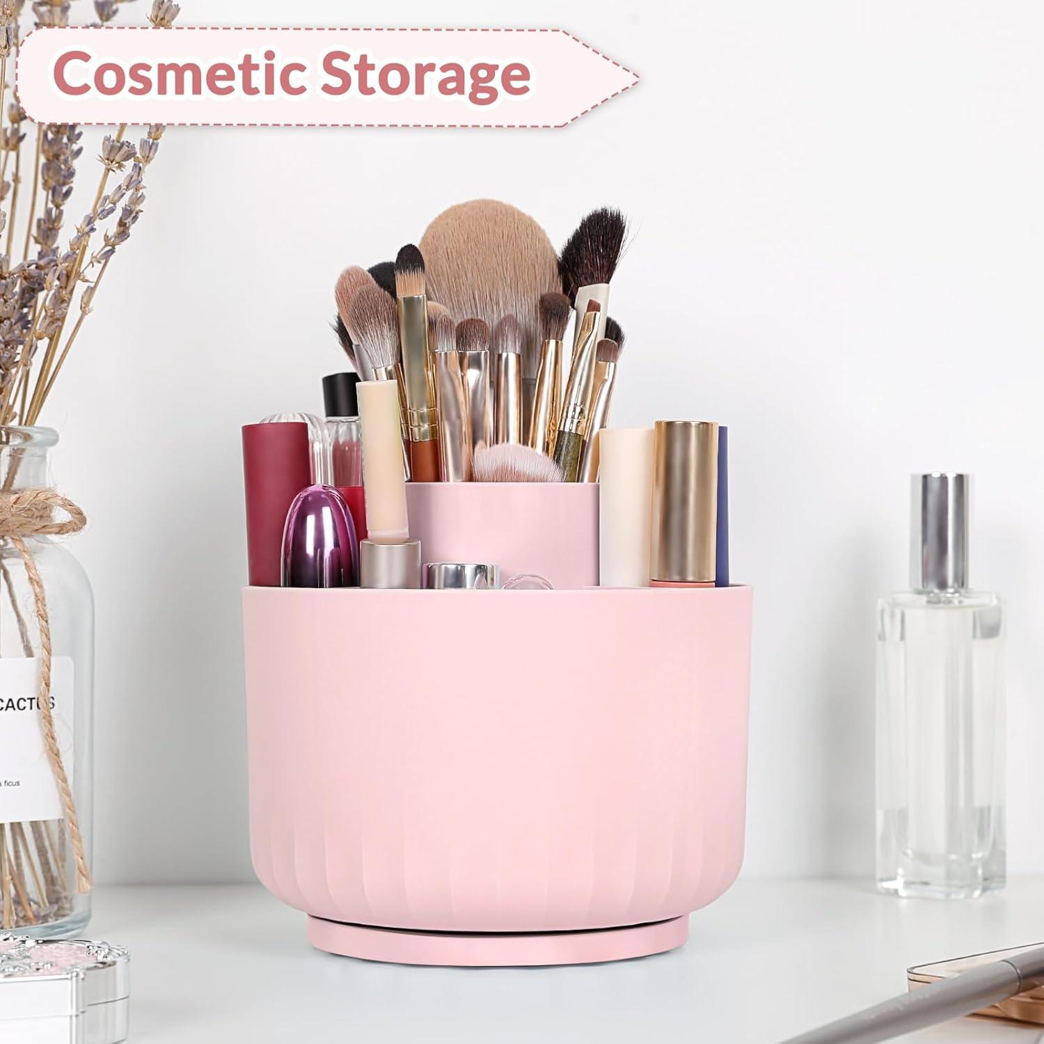 Organizador de Maquillaje SKYDUE Rosa Rotatorio 360° 5 Compartimentos