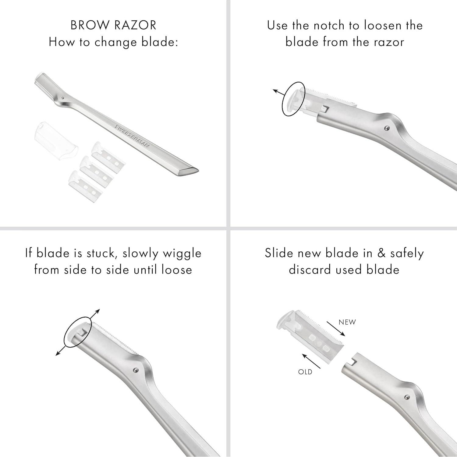 Rasuradora de Cejas Tweezerman Acero Inoxidable con 3 Cuchillas