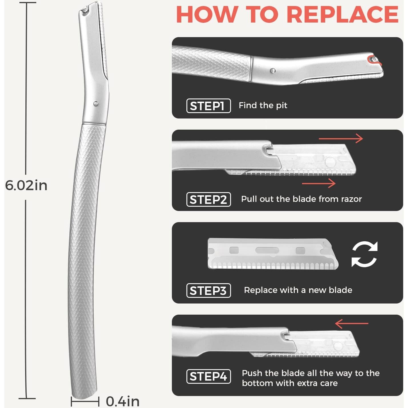 Rasuradora de Cejas ZOMCHI Plata con 6 Cuchillas para Hombres y Mujeres