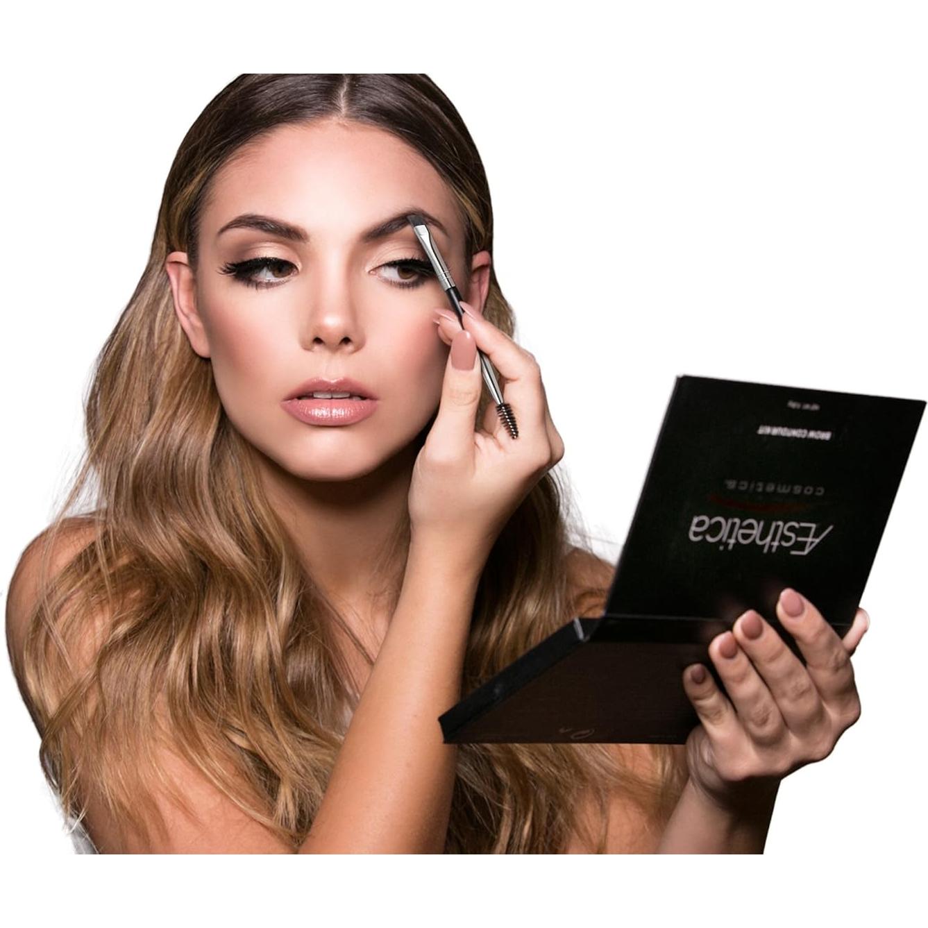 Brocha de Cejas Doble Cara Aesthetica Pro - Angulada y Spoolie