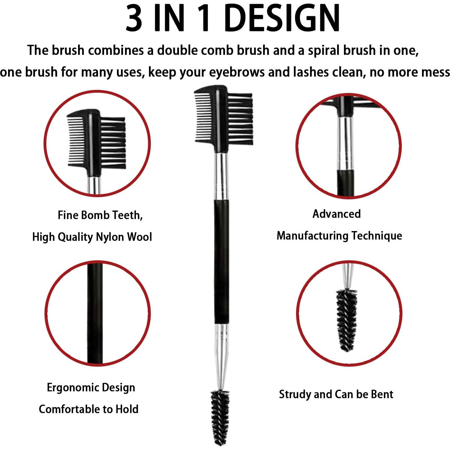 2PCS Cepillo de Cejas y Pestañas Ksvsonrvi 3 Cabezas Negro