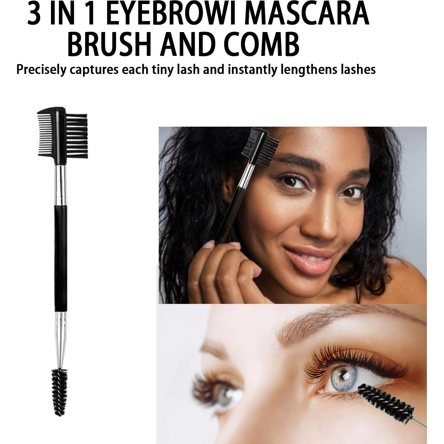 2PCS Cepillo de Cejas y Pestañas Ksvsonrvi 3 Cabezas Negro
