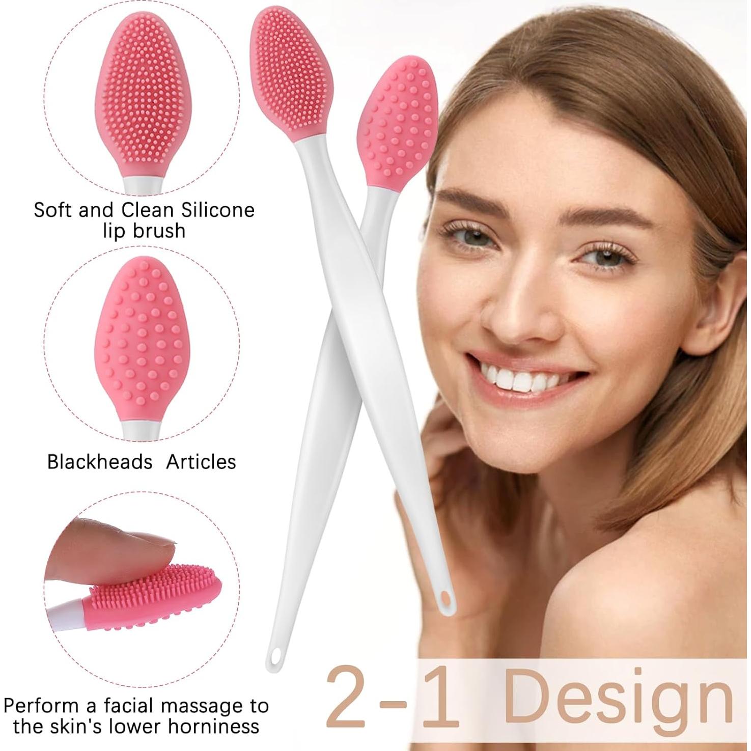 5 Piezas Cepillos Exfoliantes de Labios Silicona Doble Cara