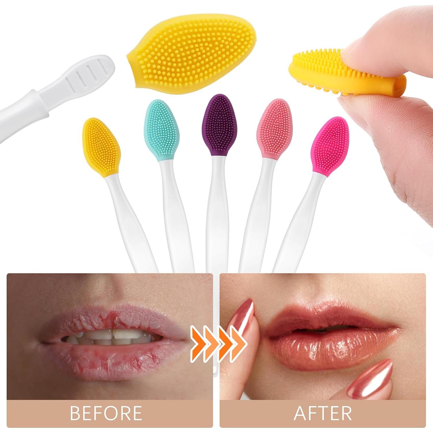 5 Piezas Cepillos Exfoliantes de Labios Silicona Doble Cara