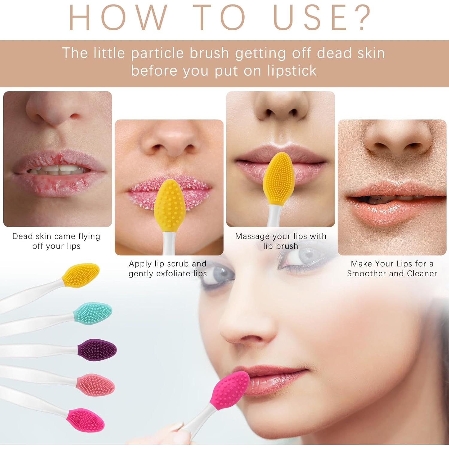 5 Piezas Cepillos Exfoliantes de Labios Silicona Doble Cara