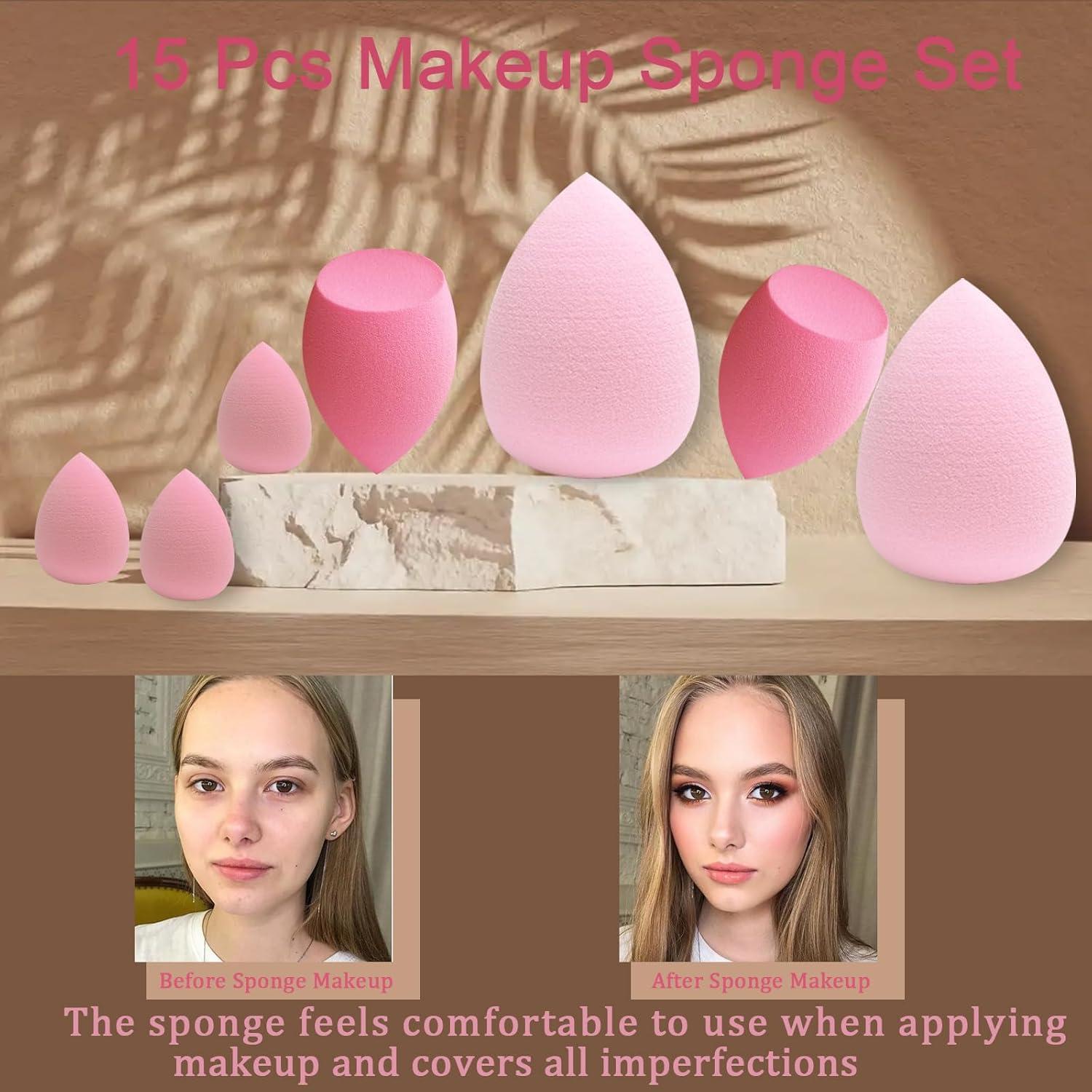 Set de 15 Esponjas de Maquillaje GFOUNS Rosa - Beauty Blender