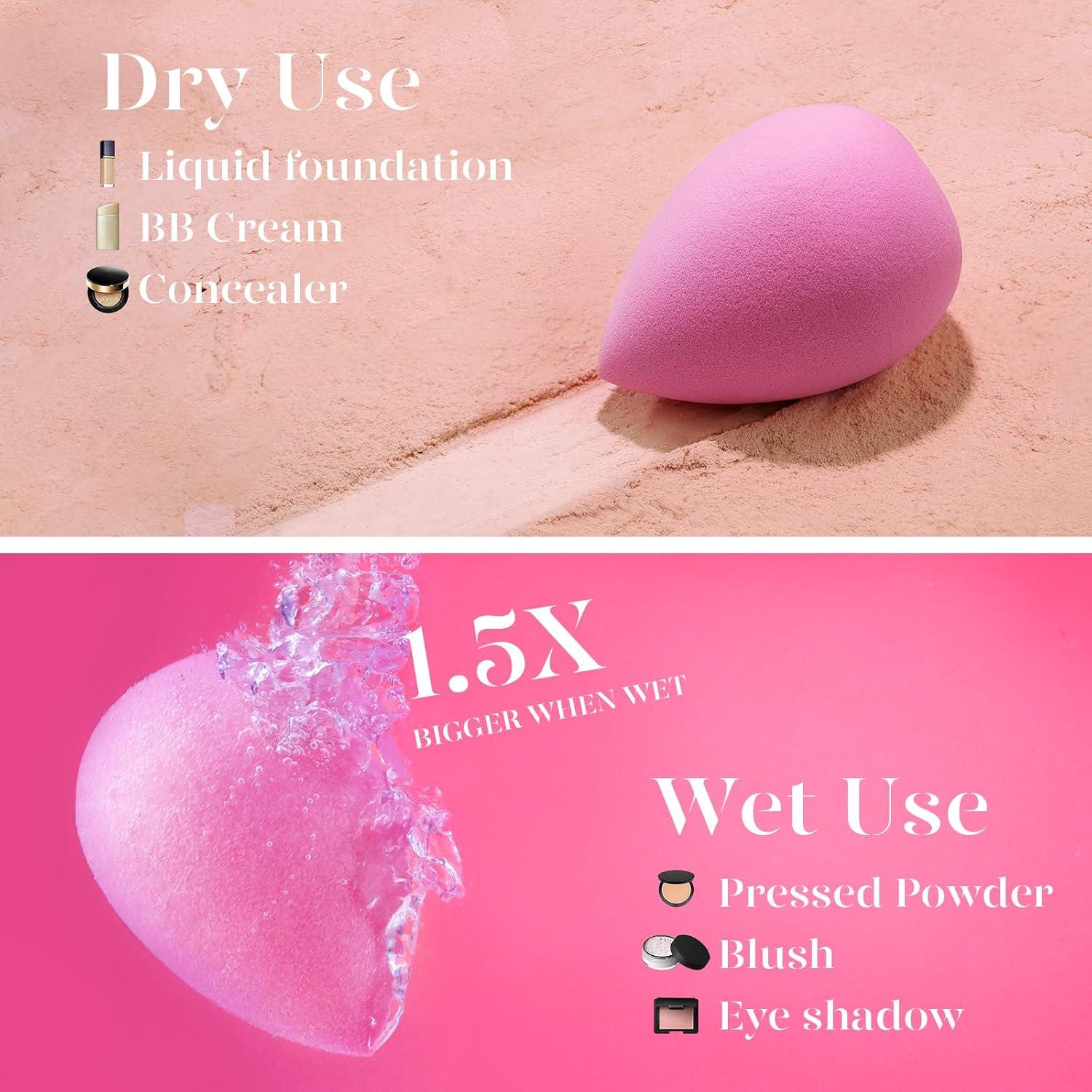 BEAKEY Juego de 6 Esponjas de Maquillaje Sin Látex Rosa