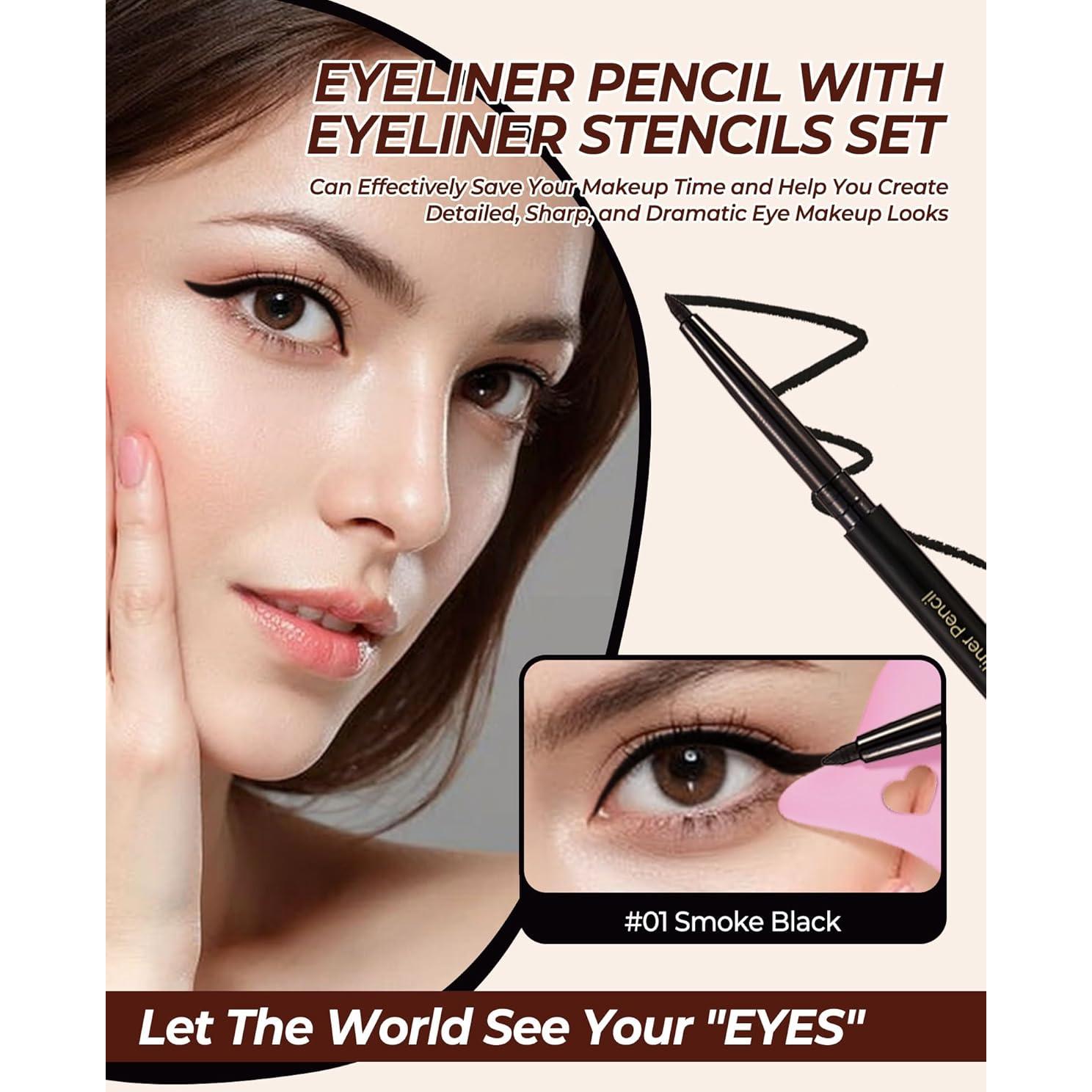 Lápiz de Eyeliner Negro Retráctil SUMEITANG con Plantilla