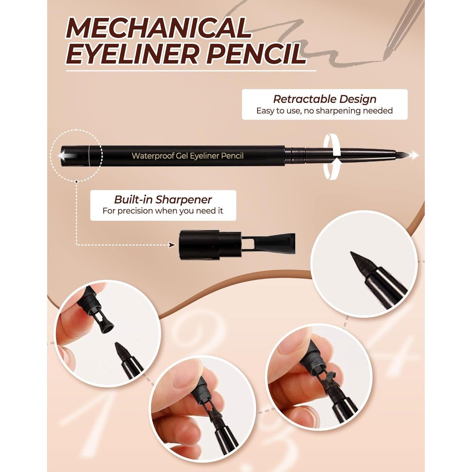 Lápiz de Eyeliner Negro Retráctil SUMEITANG con Plantilla