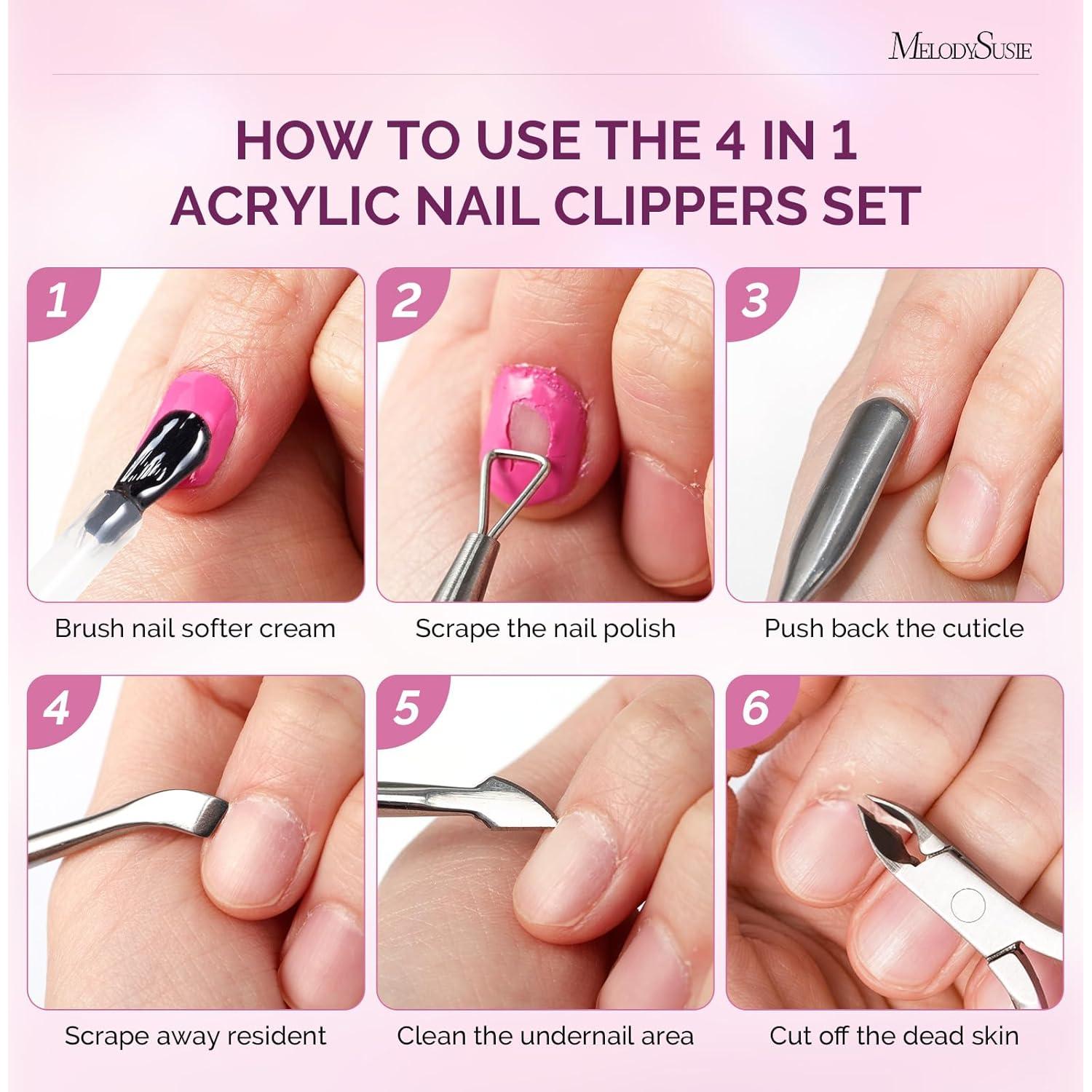 Set Cortadores de Uñas Acrílicos 4 en 1 Melodysusie Rosa