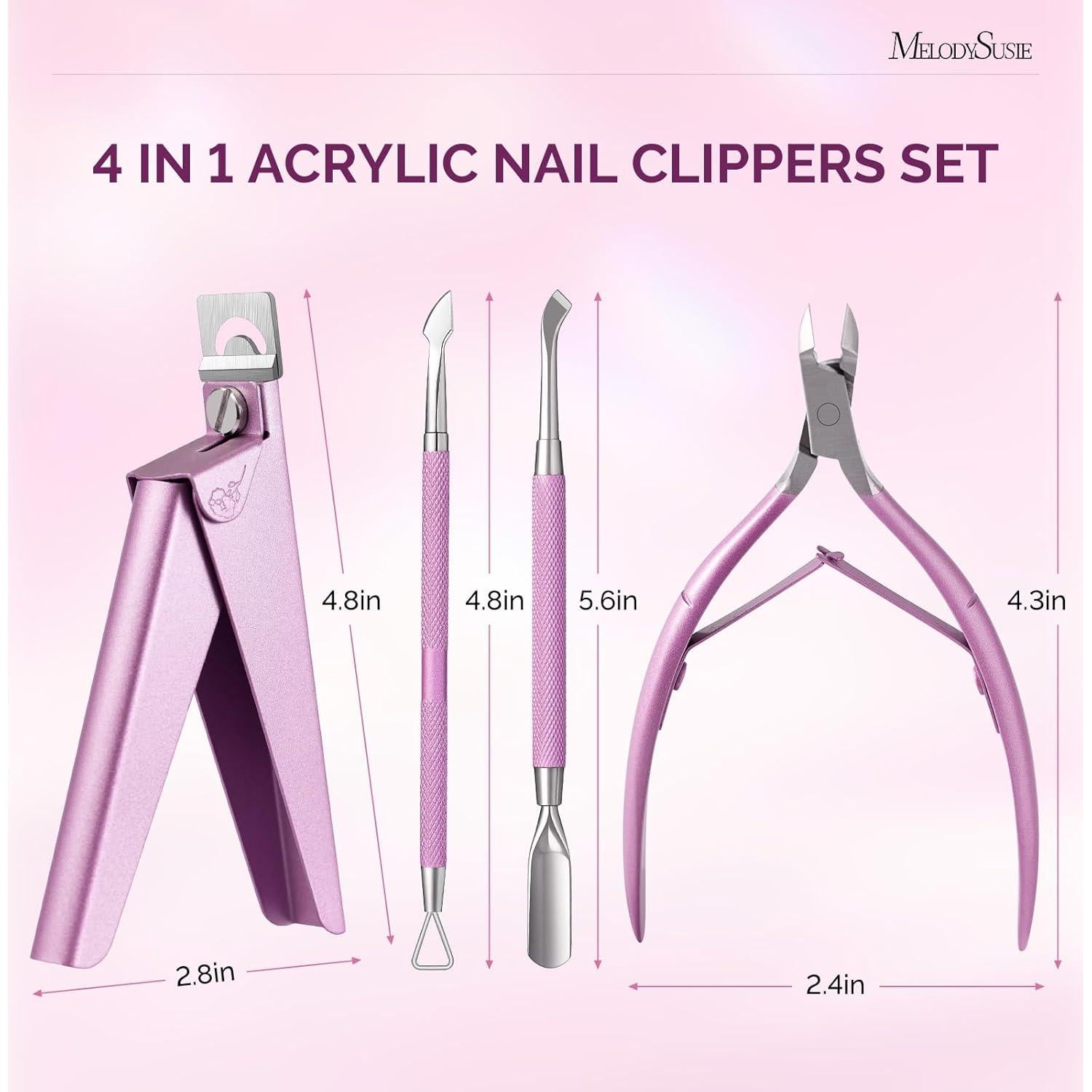 Set Cortadores de Uñas Acrílicos 4 en 1 Melodysusie Rosa