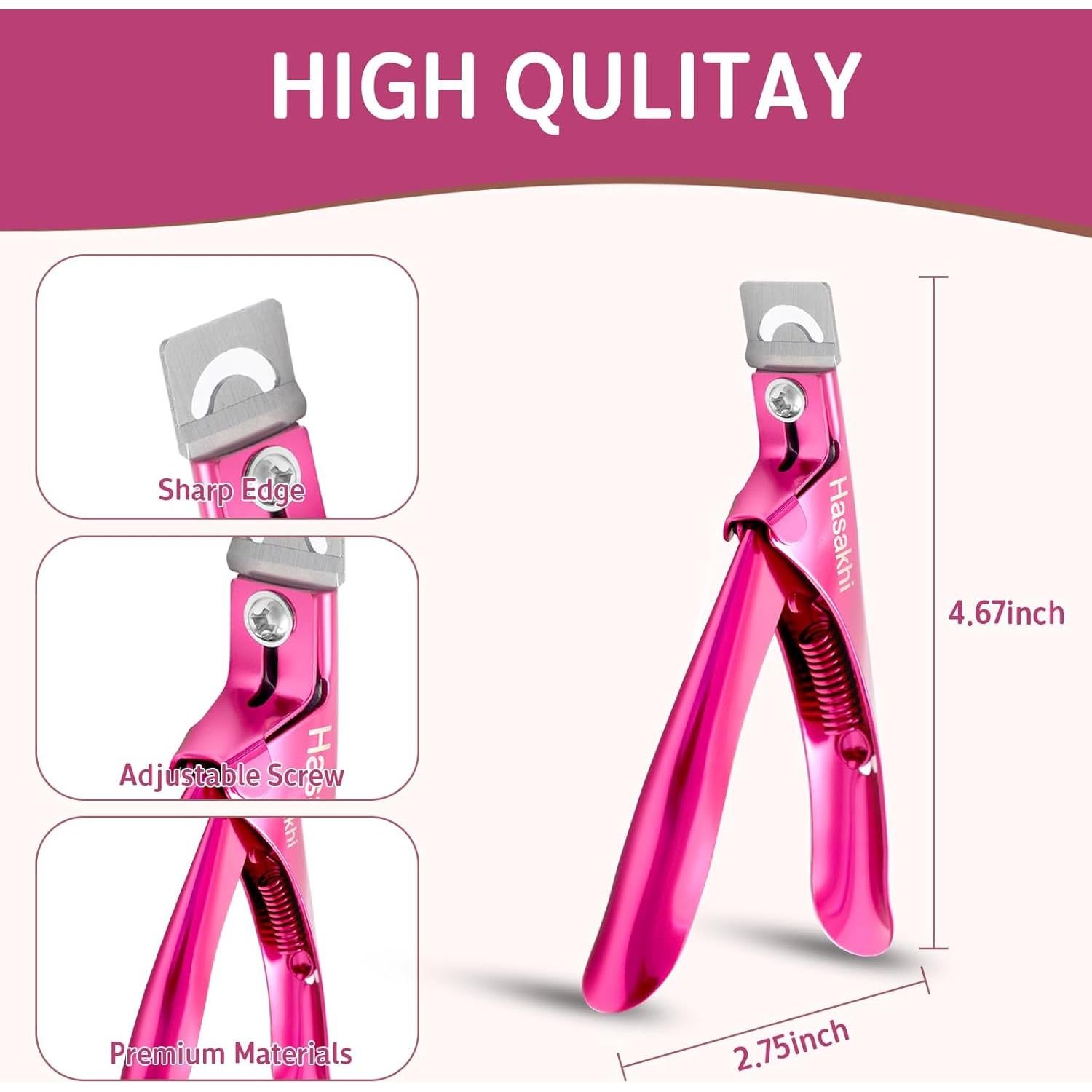 Cortadores de Uñas Acrílicos Hasakhi Rosa - Acero Inoxidable