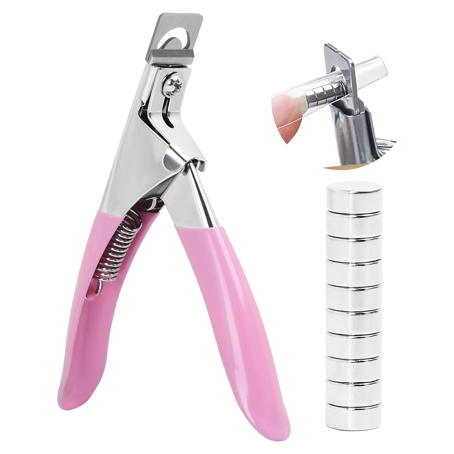 Cortador de Uñas Acrílico C12rtive Rosa con 10 Imán Ajustable