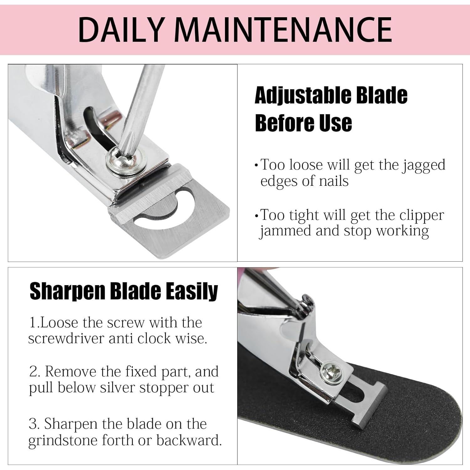 Cortador de Uñas Acrílico C12rtive Rosa con 10 Imán Ajustable