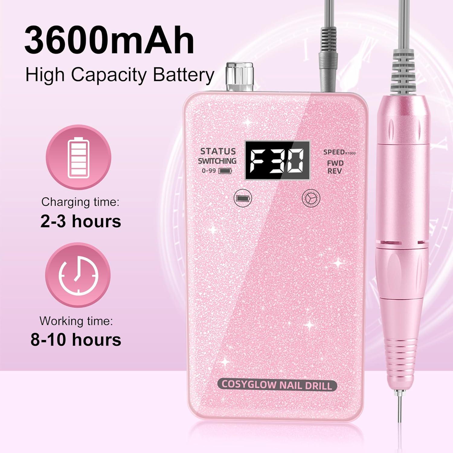 Fresadora de Uñas Eléctrica COSYGLOW R9 Plus 30000 RPM Rosa