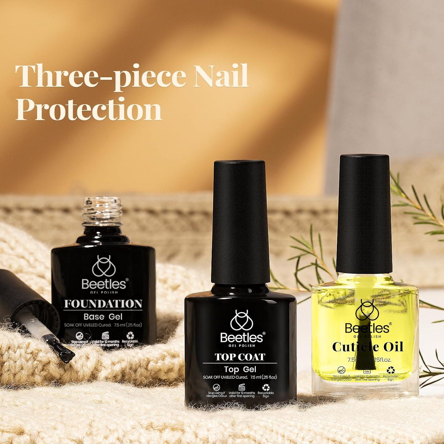Juego de Gel Base y Top Coat + Aceite Cutículas Beetles 3Pcs