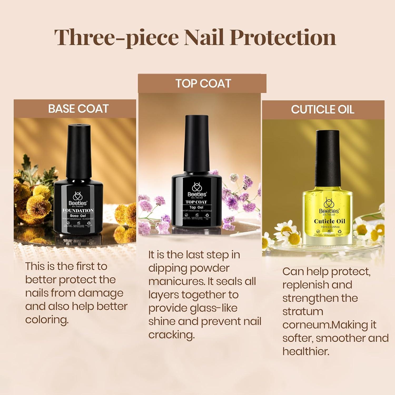 Juego de Gel Base y Top Coat + Aceite Cutículas Beetles 3Pcs
