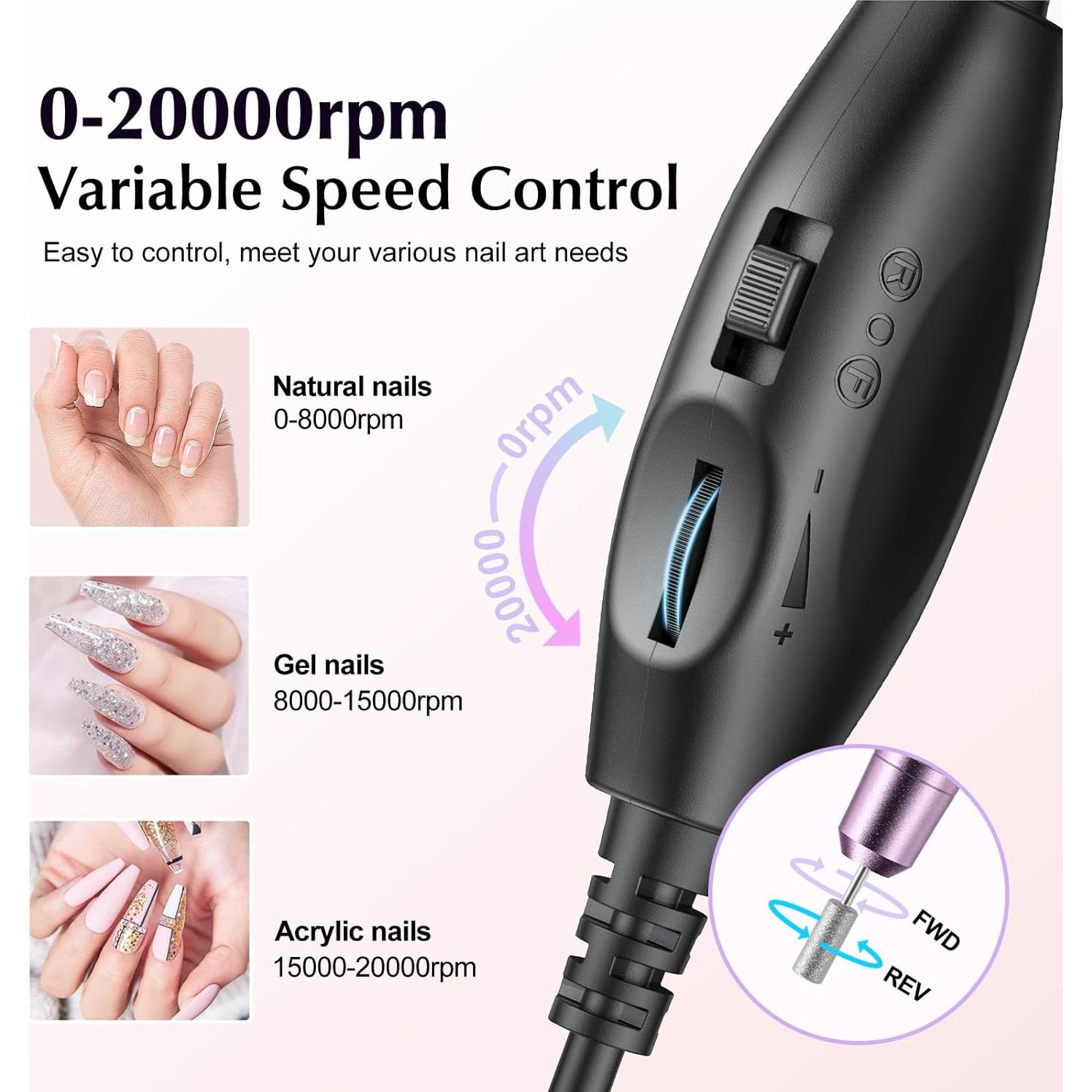 Taladro Eléctrico para Uñas COSLUS A07 Portátil 6 Puntas