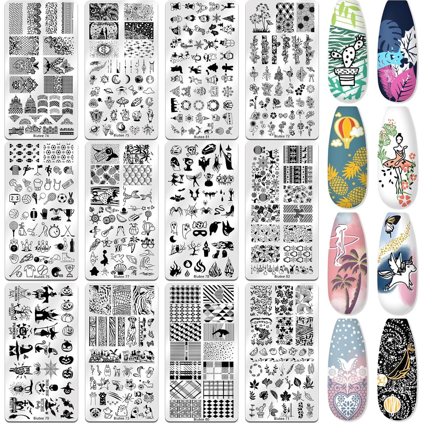 Kit de Estampado de Uñas Biutee 23 Piezas con 12 Placas y 8 Geles