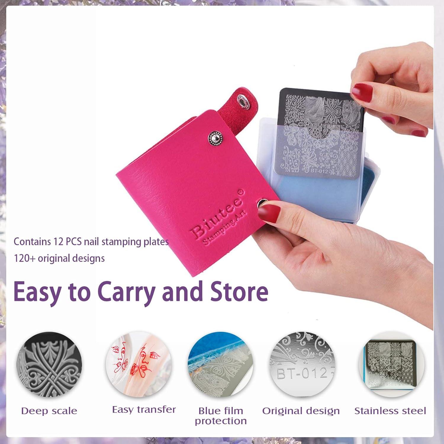 Kit de Estampado de Uñas Biutee 23 Piezas con 12 Placas y 8 Geles