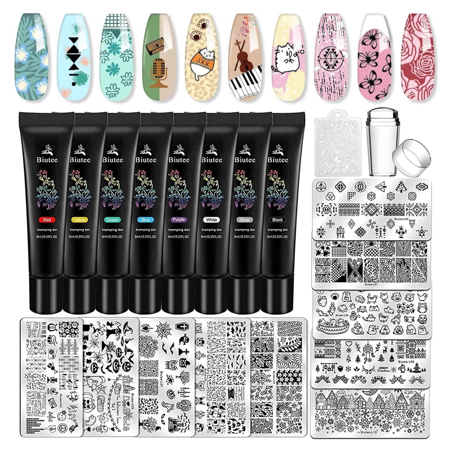 Conjunto de Estampado de Uñas Biutee 21 pcs Gel y Placas