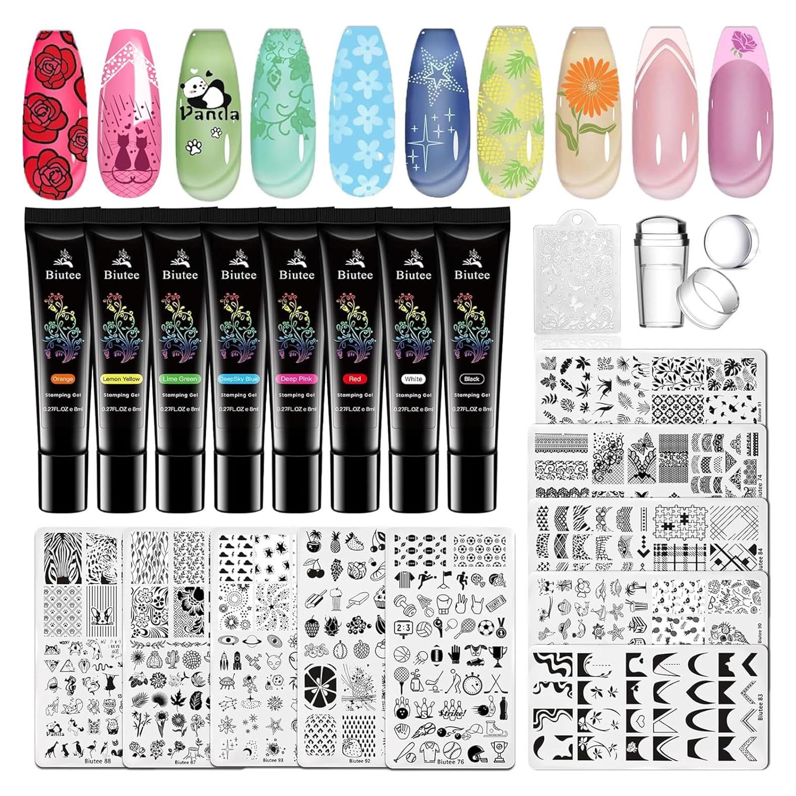 Kit de Estampado de Uñas Biutee 10pcs con Gel 8 Colores