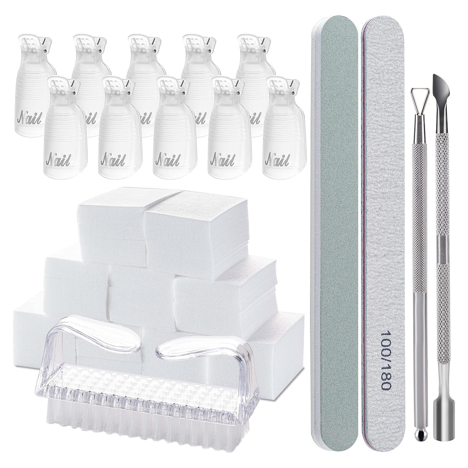 Kit Completo para Quitar Esmalte en Gel Hoewina - 10 Clips, 400 Toallitas, Lima y Herramientas