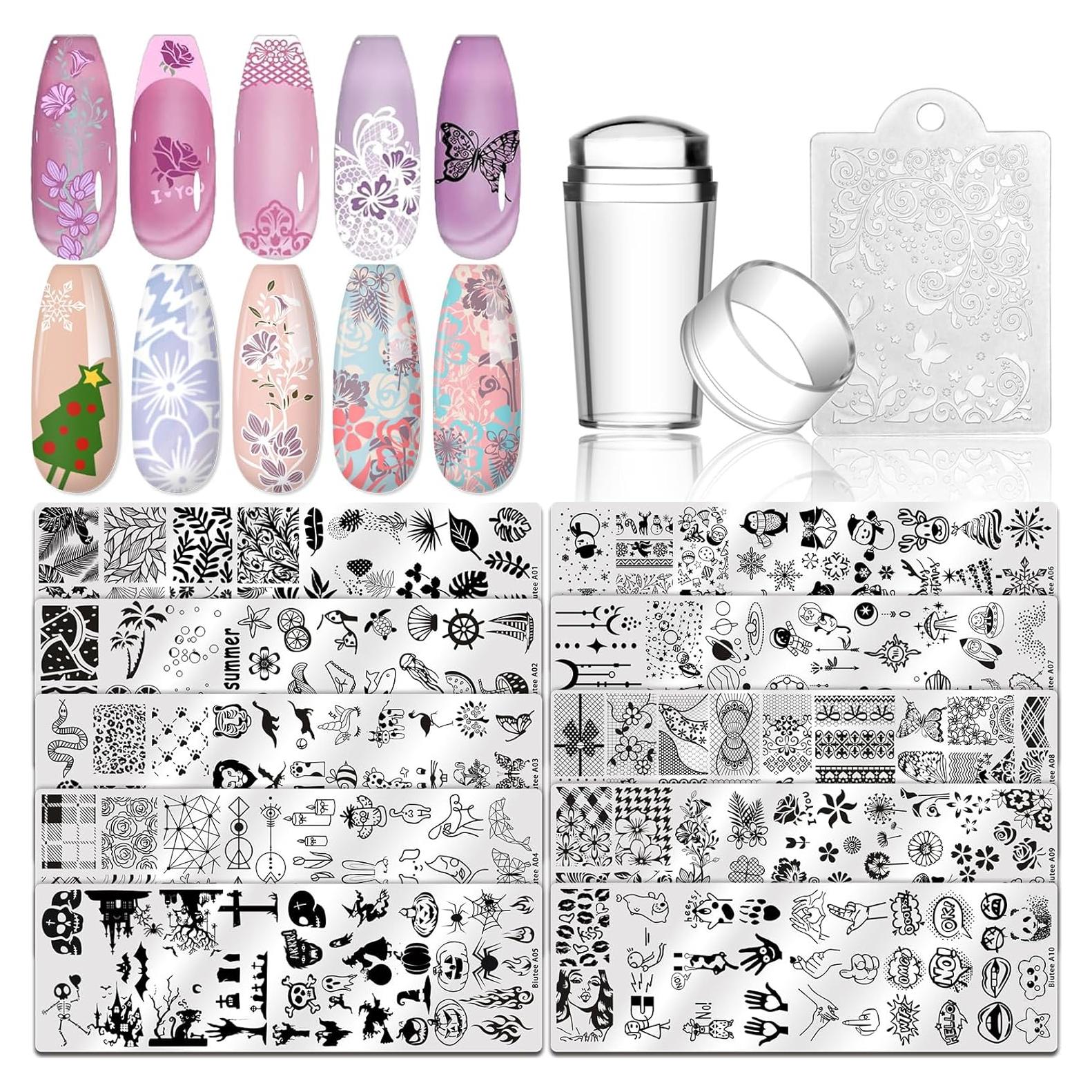 Kit de Estampado de Uñas Biutee 10 Piezas con Estampador