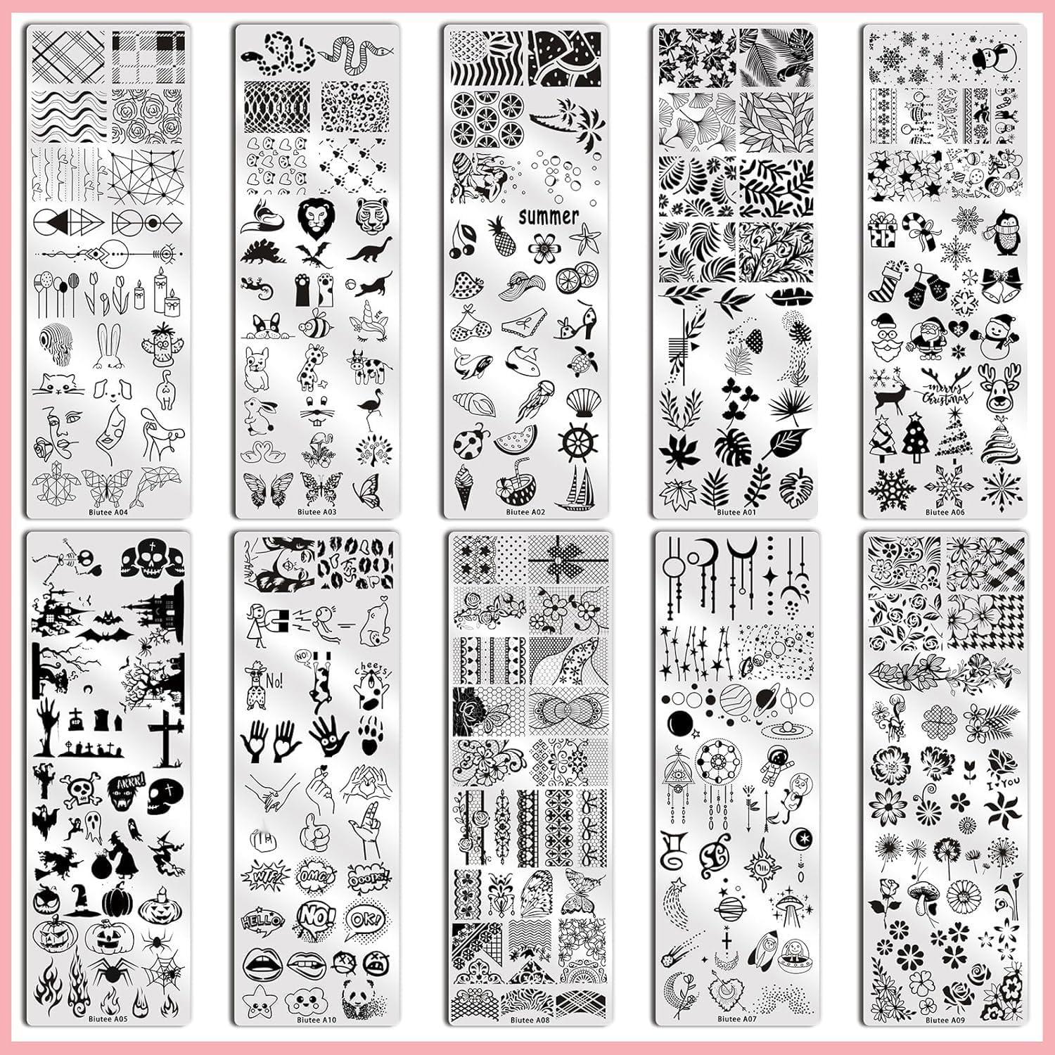 Kit de Estampado de Uñas Biutee 10 Piezas con Estampador