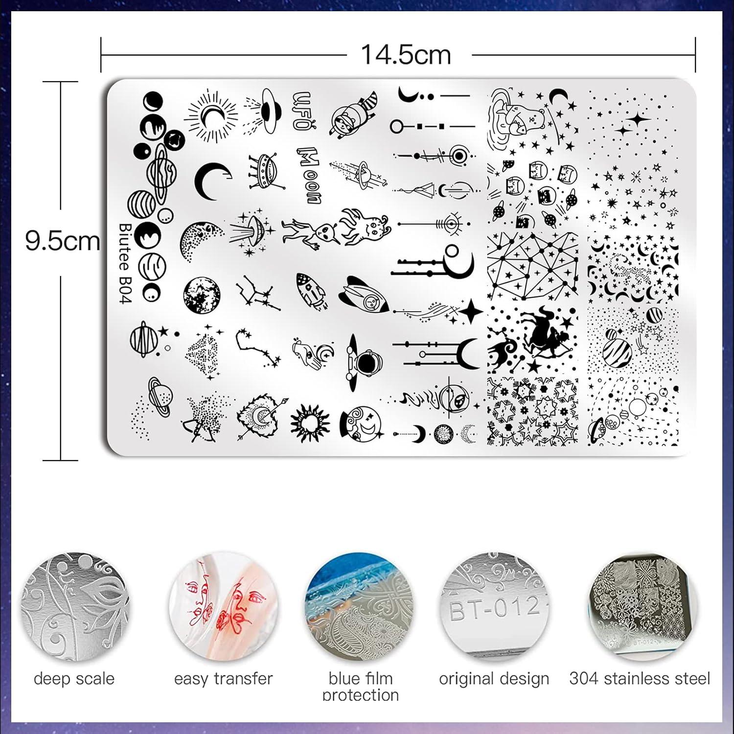 Kit de Estampado de Uñas Biutee 4 Placas + Estampador y Raspador