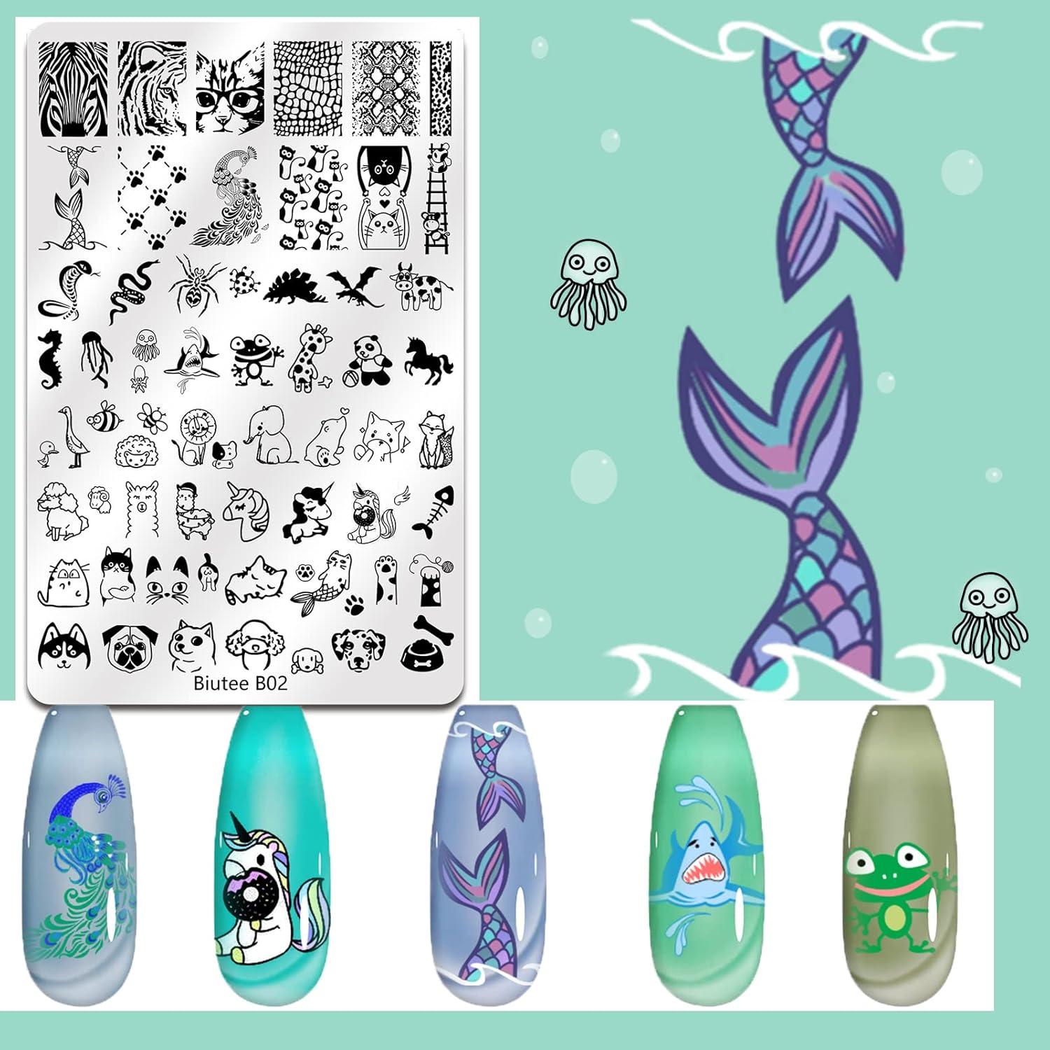 Kit de Estampado de Uñas Biutee 4 Placas + Estampador y Raspador