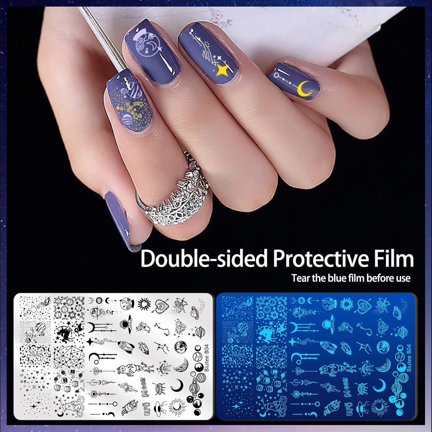 Kit de Estampado de Uñas Biutee 4 Placas + Estampador y Raspador