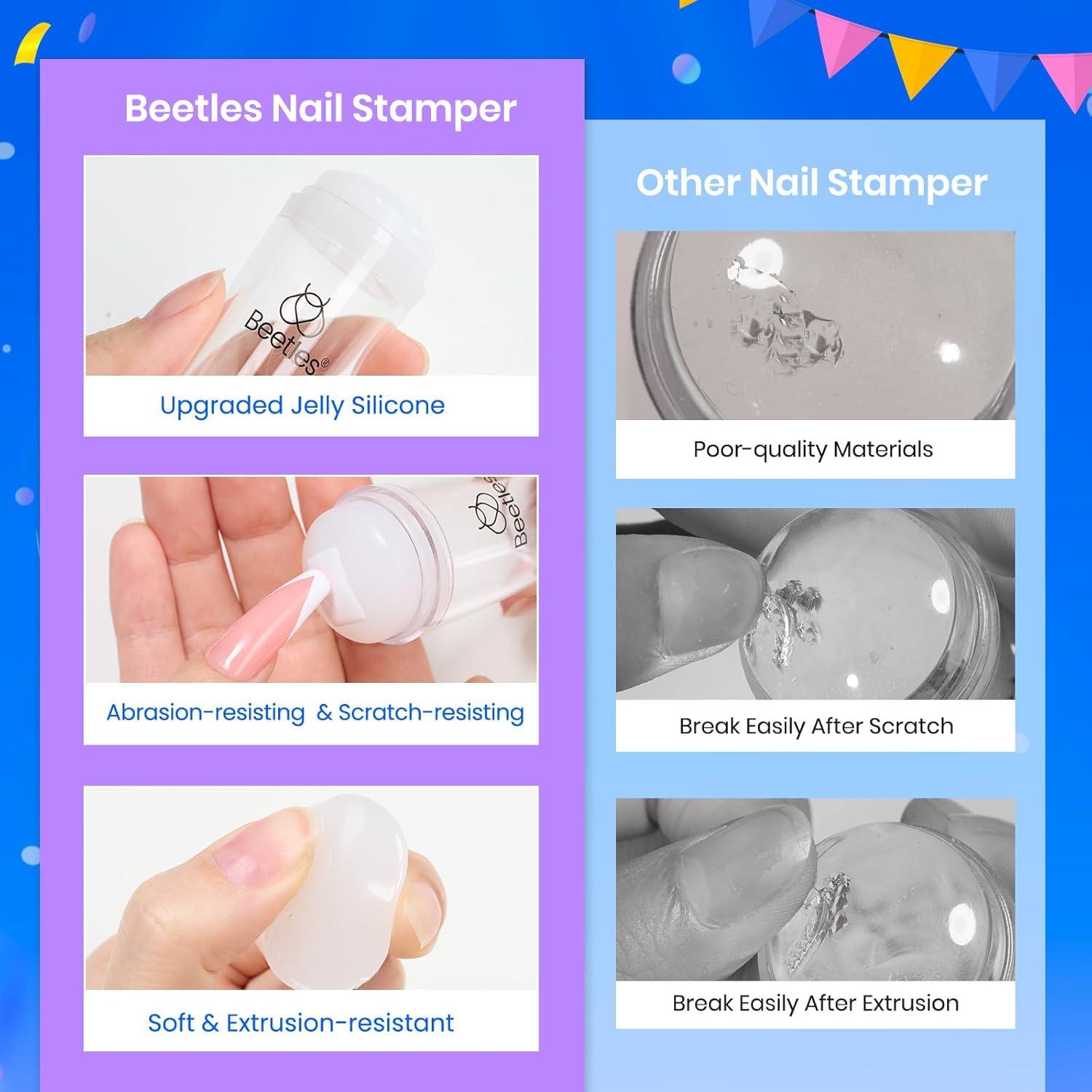 Beetles Sello de Uñas 4Pcs Punta Francesa con Raspadores