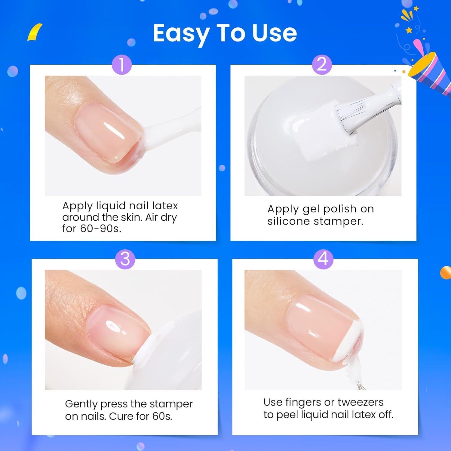 Beetles Sello de Uñas 4Pcs Punta Francesa con Raspadores