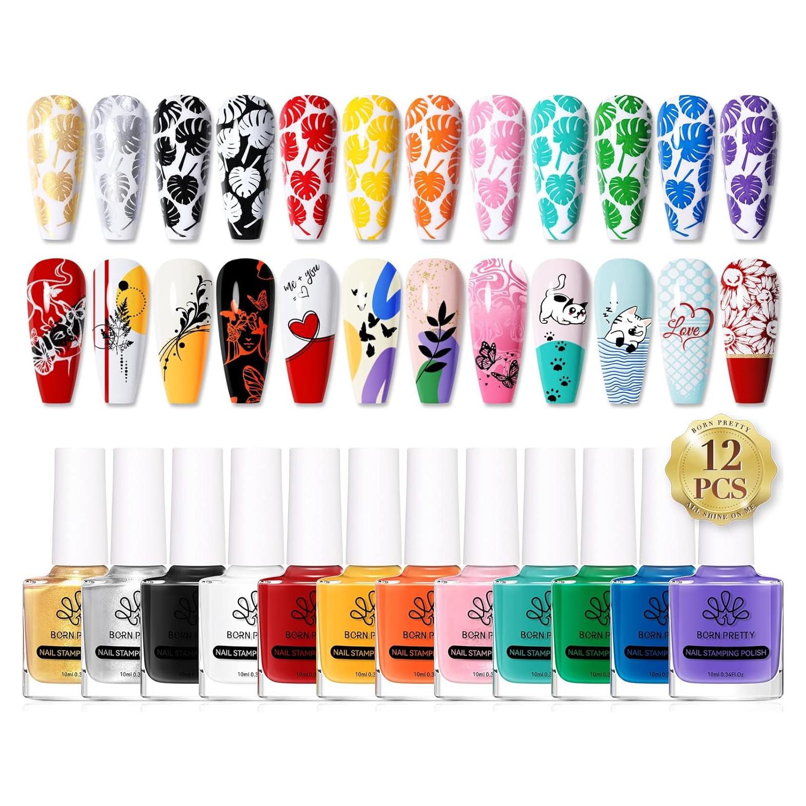 Esmalte de Estampado de Uñas Born Pretty, Set 12 Colores 10ml