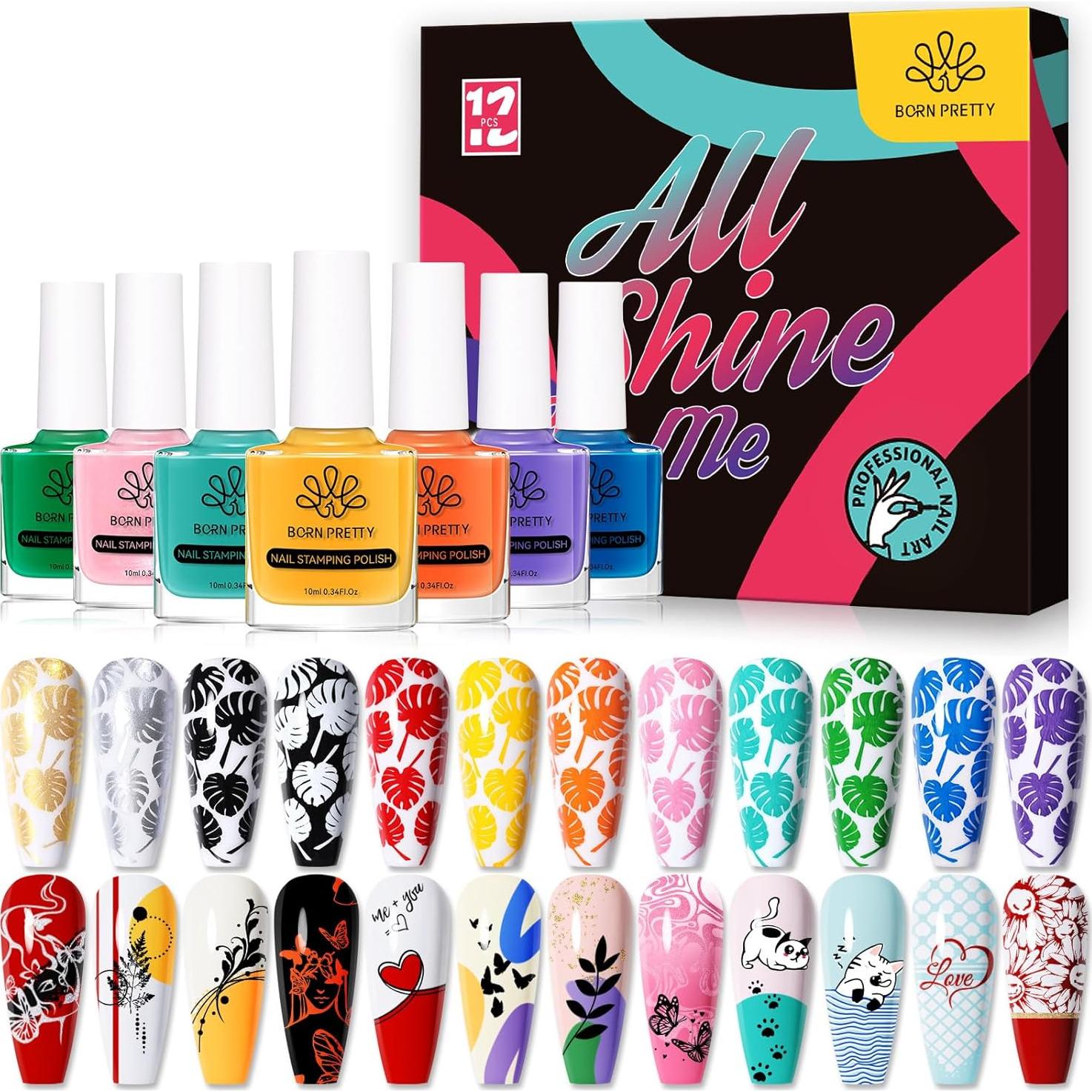 Esmalte de Estampado de Uñas Born Pretty, Set 12 Colores 10ml