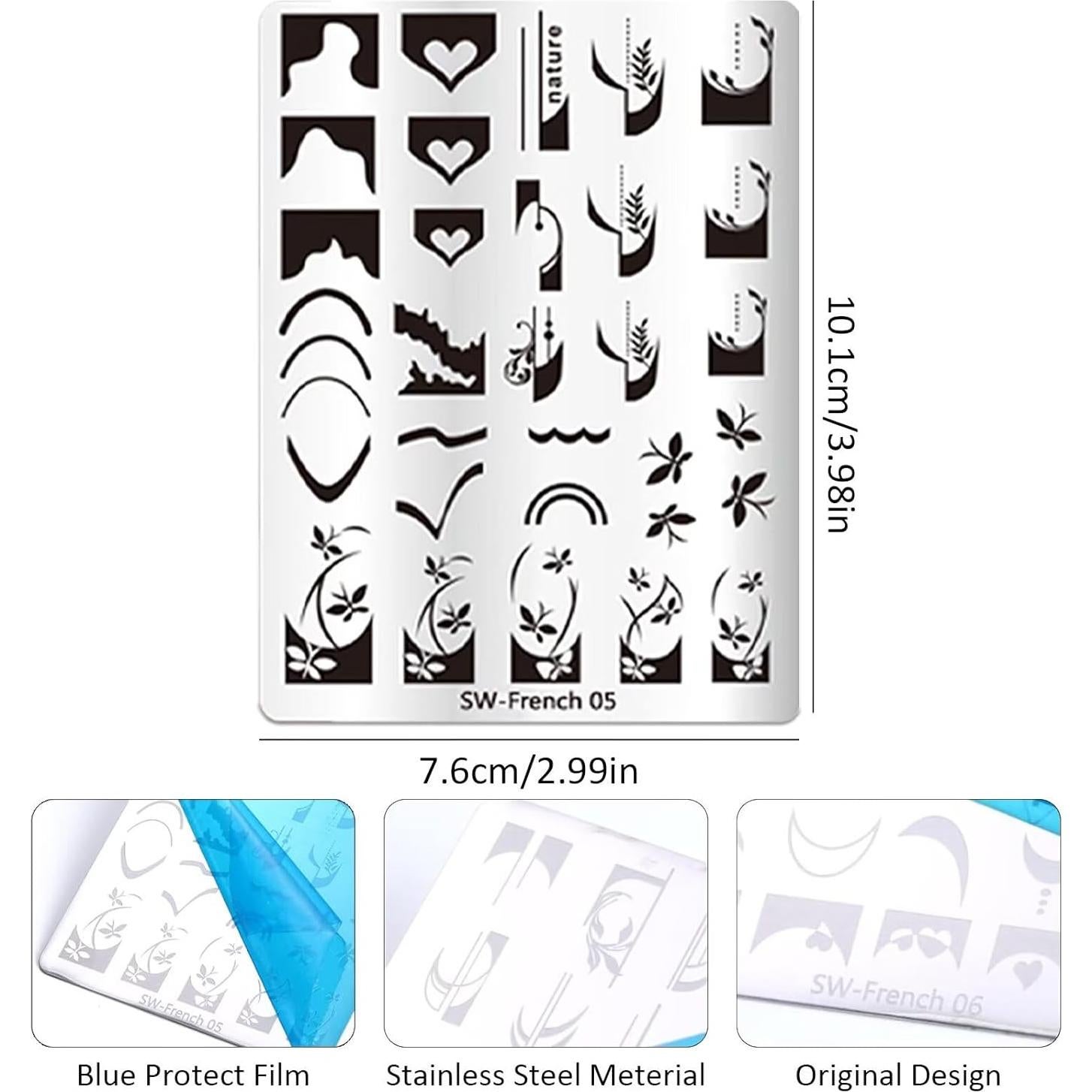 Kit de Estampado de Uñas Francesas STZPRONAIL 10 Piezas