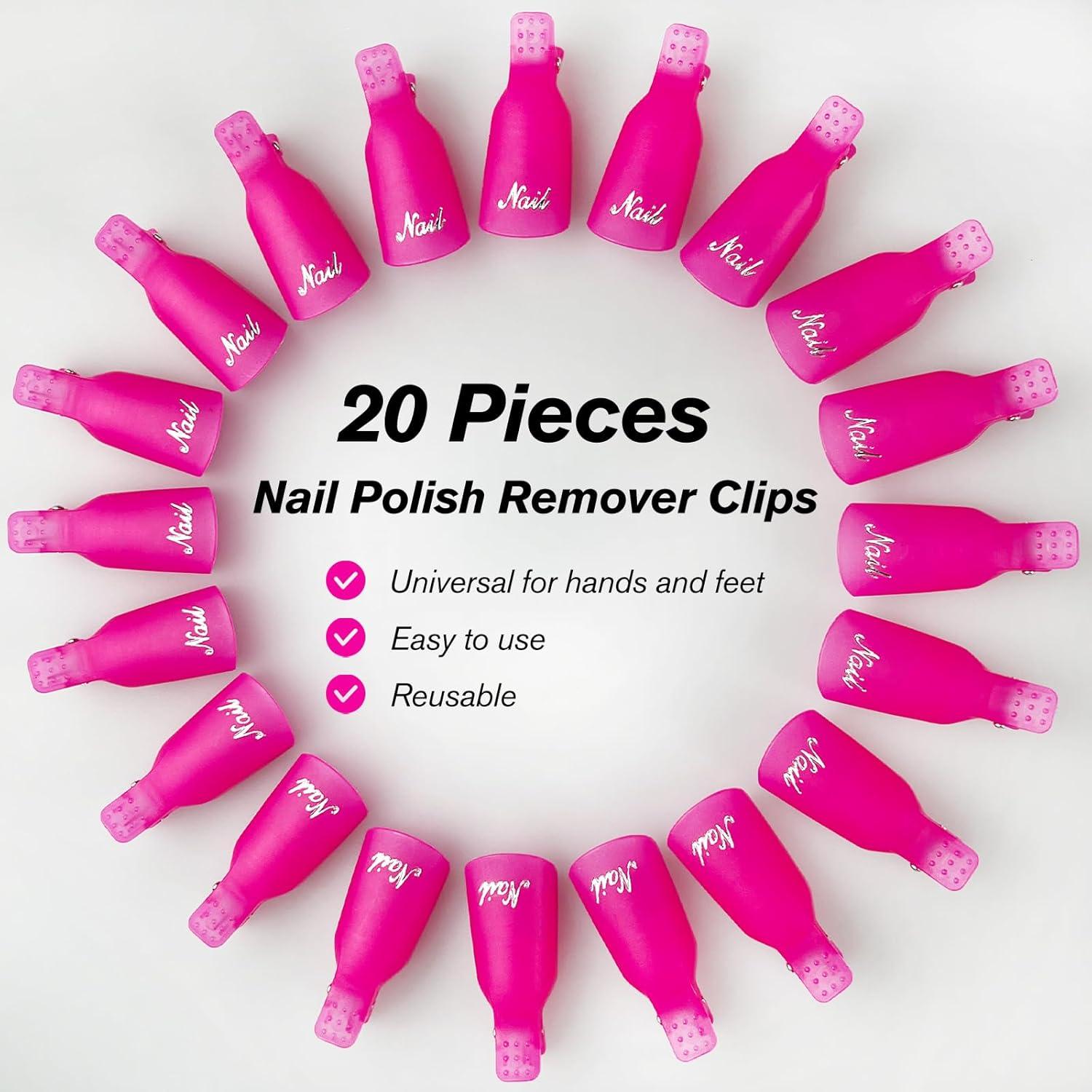Juego de 20 Clips para Quitar Esmalte UV Jaasuee Rosa
