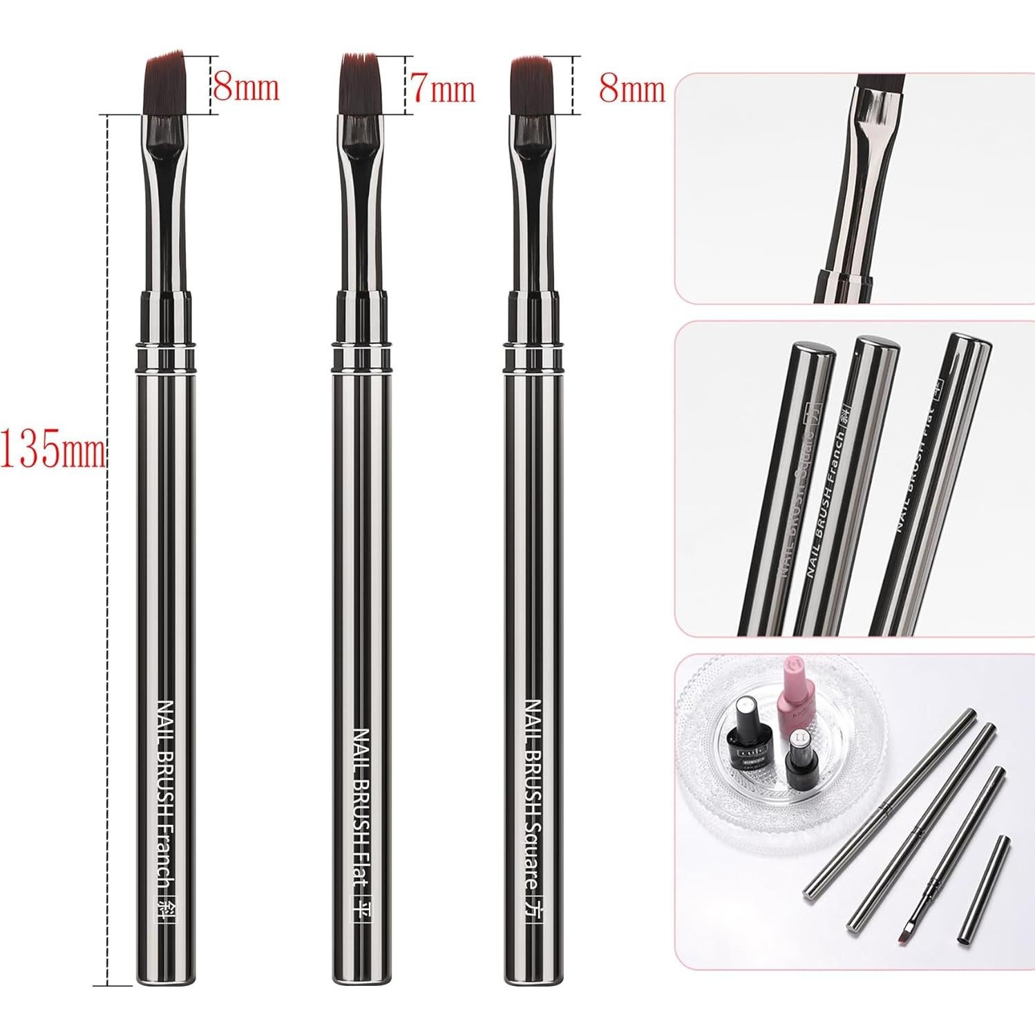 Set de Pinceles de Limpieza para Uñas JASSINS - 3 Pcs Cobre