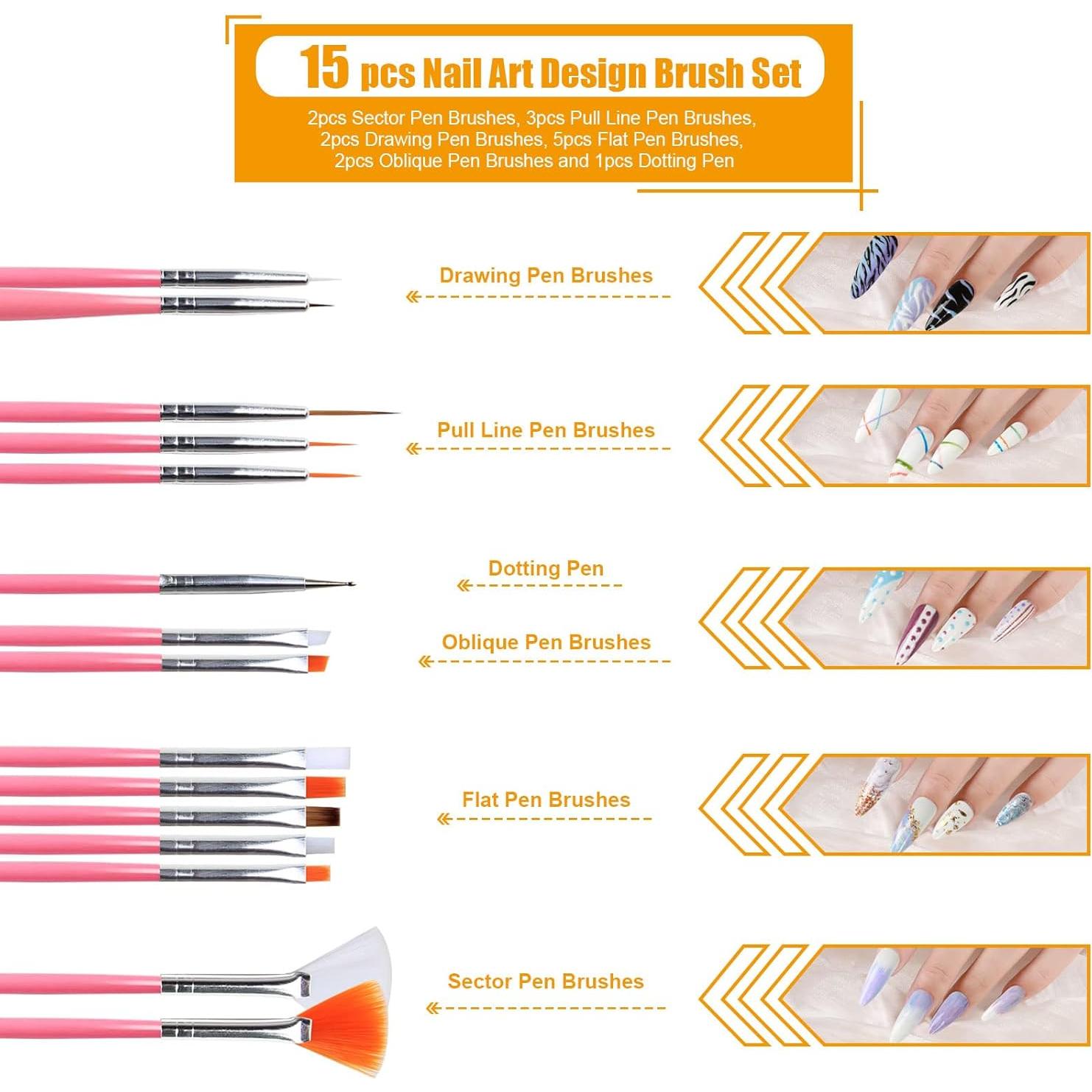 Kit de Arte de Uñas Teenitor con 15 Pinceles y Accesorios