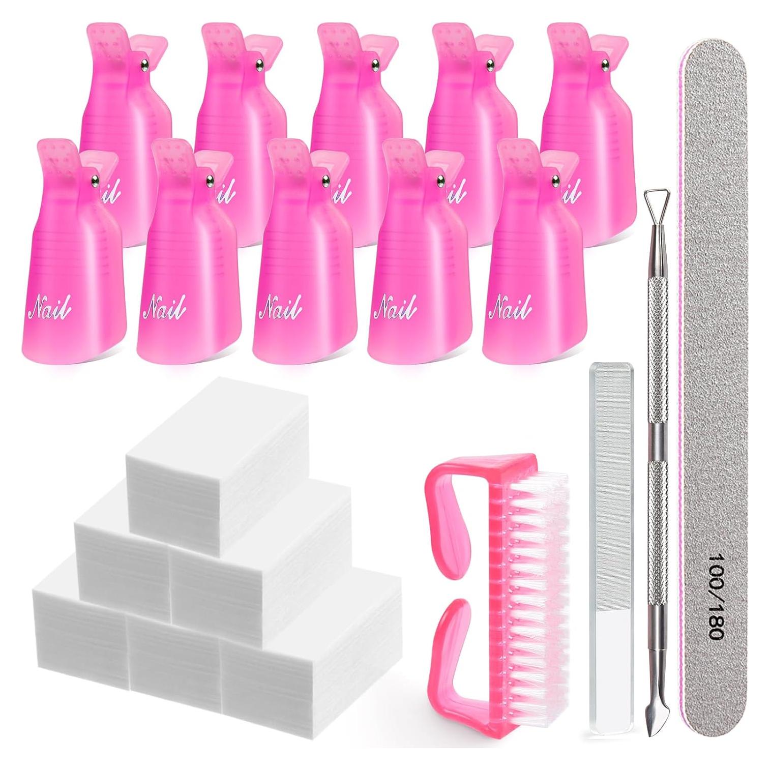 Kit Quitaesmalte Gel MORGLES Rosa con 10 Clips y 300 Discos