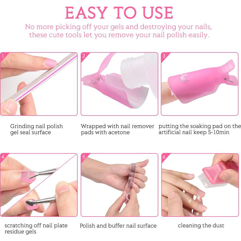 Kit Quitaesmalte Gel MORGLES Rosa con 10 Clips y 300 Discos